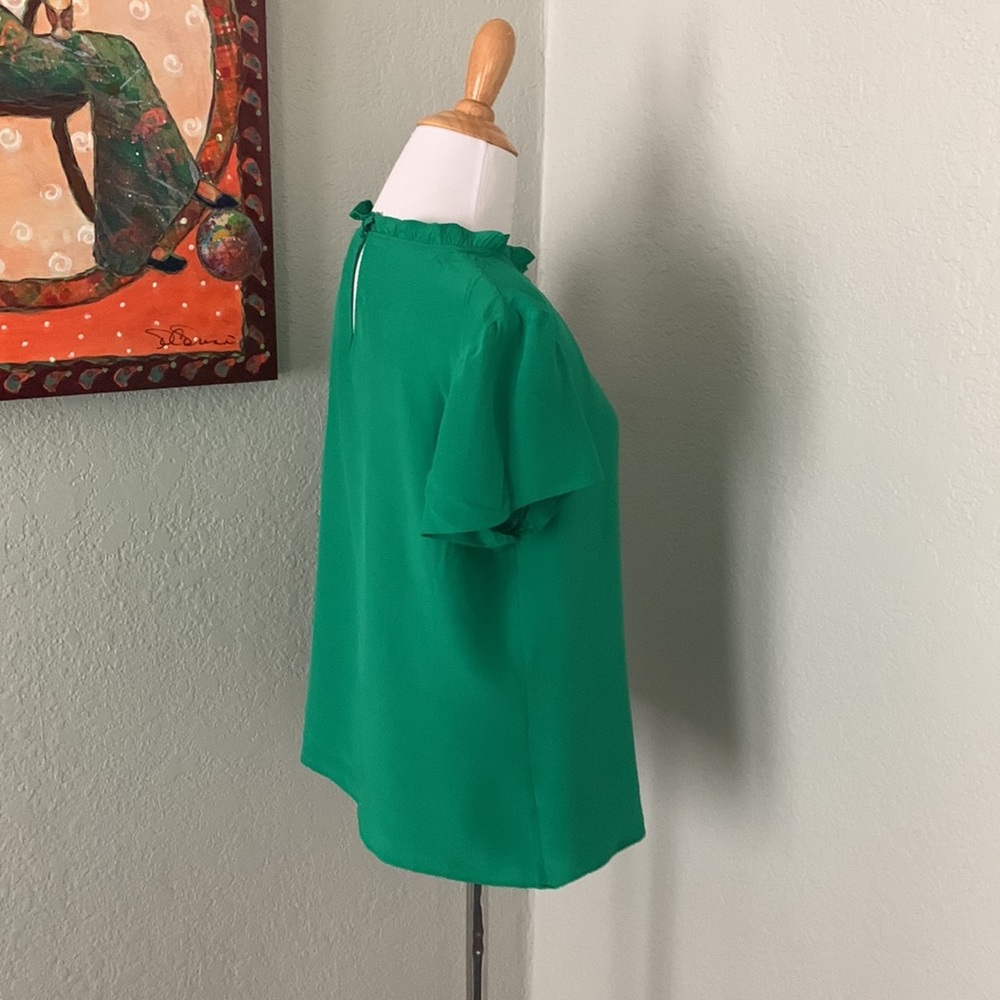 Women's Green Ruffle-Neck Short Sleeve Top - Picture 3 of 9
